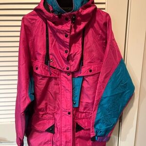 Vintage JanSport Women's Vibrant Pink and Teal Ski Jacket